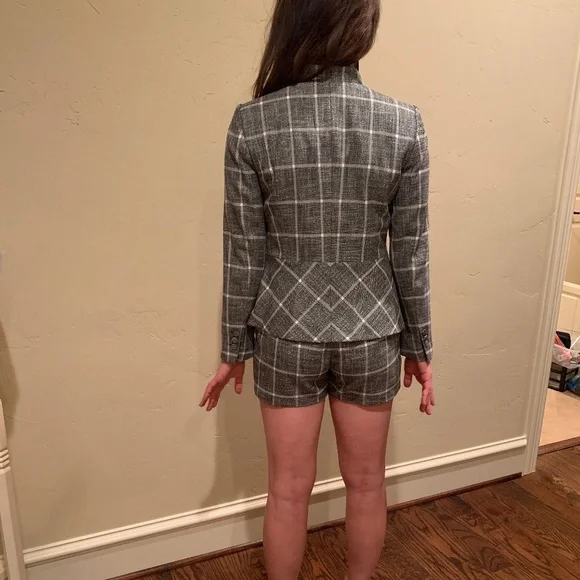 White House Black Market Gray Plaid Romper